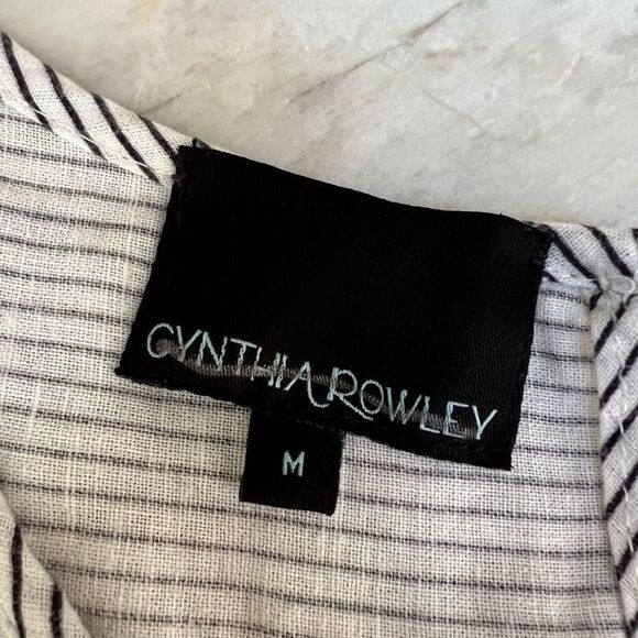 Cynthia Rowley linen blend striped top blouse front tie size M - Picture 4 of 7